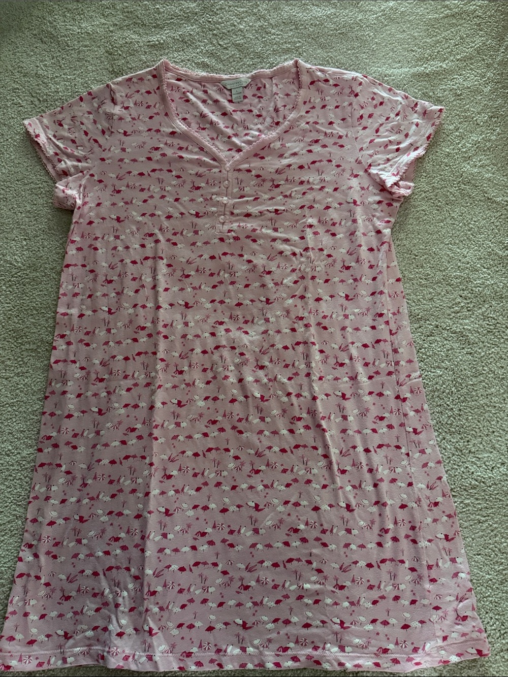 Charter Club Pink Printed V-Neck Short-Sleeve Nightgown 💯 cotton,sz L